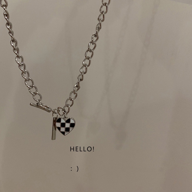 Korean Fashion Checkerboard Necklace OT Buckle Casual Chain Women Fashion Jewelry Accessories