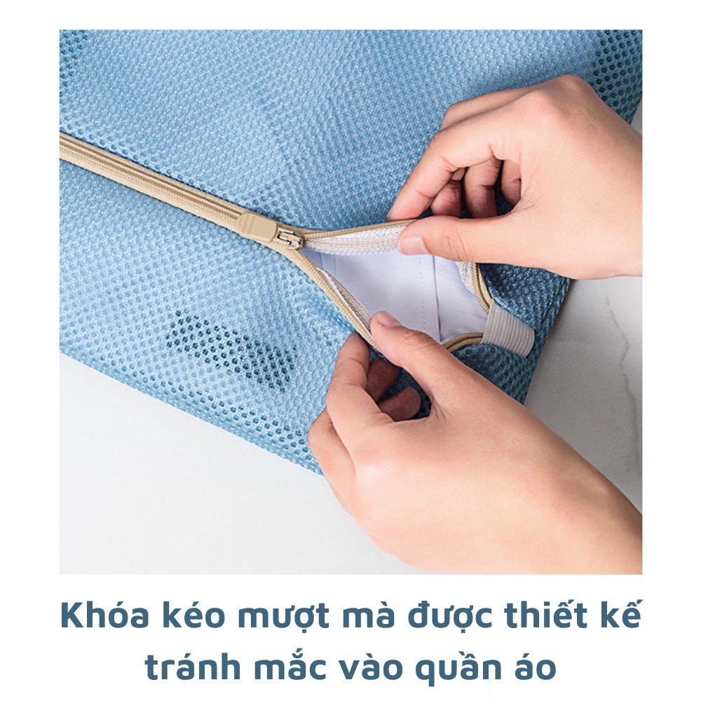 Túi giặt quần áo đồ lót máy giặt chất liệu lưới 3 lớp có khóa hình thêu phân loại tiện lợi nhiều màu
