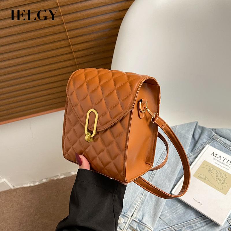 Túi đeo chéo IELGY dáng vuông nhỏ có khóa họa tiết hình thoi đơn giản dành cho nữ