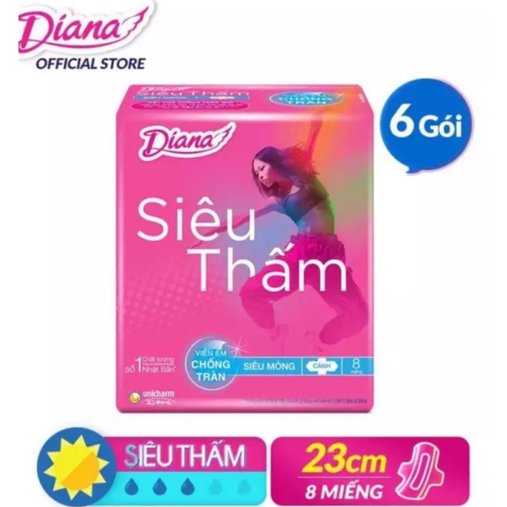 Bịch 6 Gói Băng Vệ Sinh Diana Siêu Thấm maxi Có Cánh/ không cánh