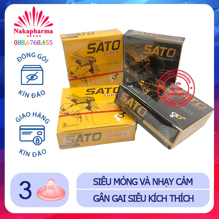 [CHE TÊN] Bao cao su SATO gân gai siêu mỏng, kéo dài thời gian, an toàn – BCS chính hãng công nghệ Nhật Bản