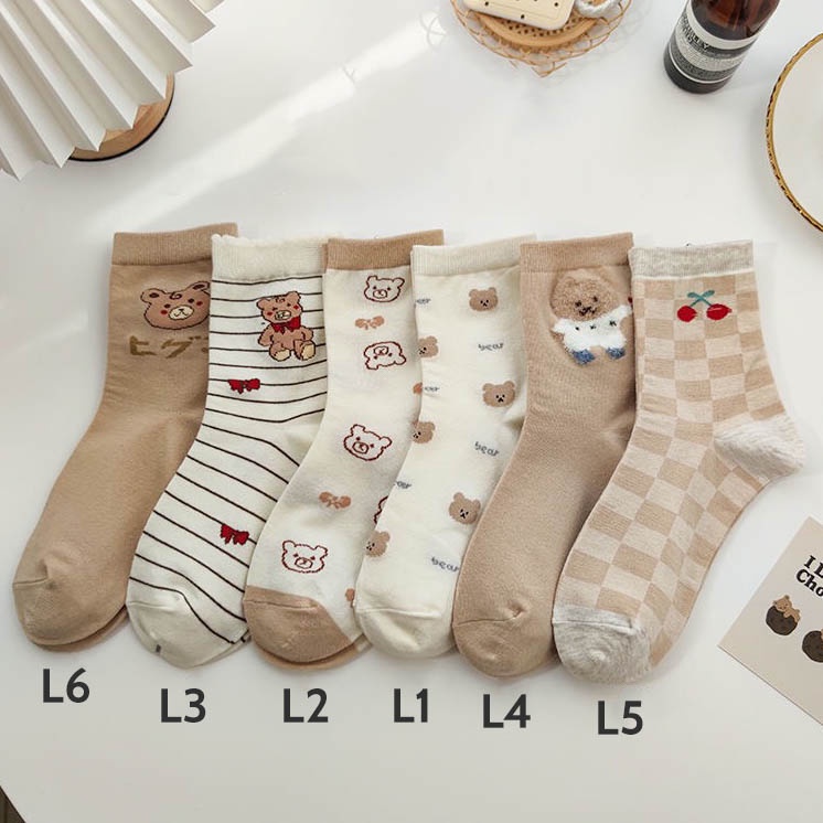 Tất vớ nữ cổ cao họa tiết hoạt hình dễ phối đồ, chất liệu cotton co giãn bốn chiều - Sope Shop