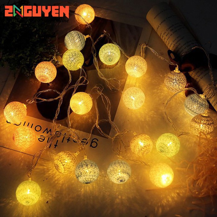 Đèn led dây 20 bóng cotton trang trí lều trại, Đám cưới, Sinh nhật, Giáng sinh, Halloween ( TẶNG KÈM PIN )