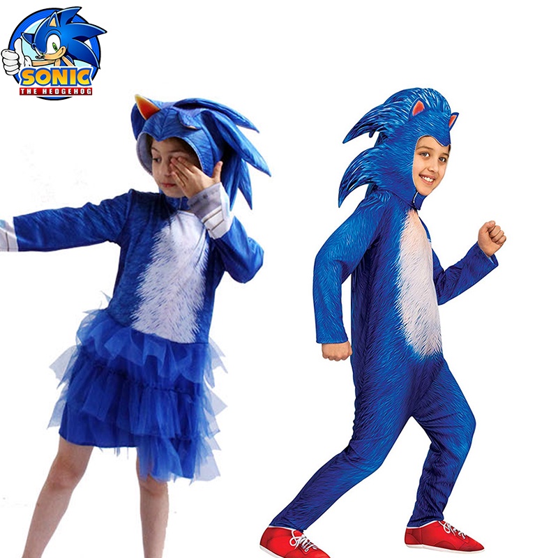 Children Anime Game Blue Hedgehog Sonic Cosplay Costume Funny Halloween Carnival Jumpsuits With Hat Gloves Sets