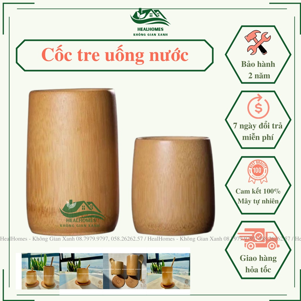 Cốc tre tự nhiên uống nước, cốc tre trang trí decor Mây Tre Đan, đồ gia dụng thân thiện môi trường / HealHomes