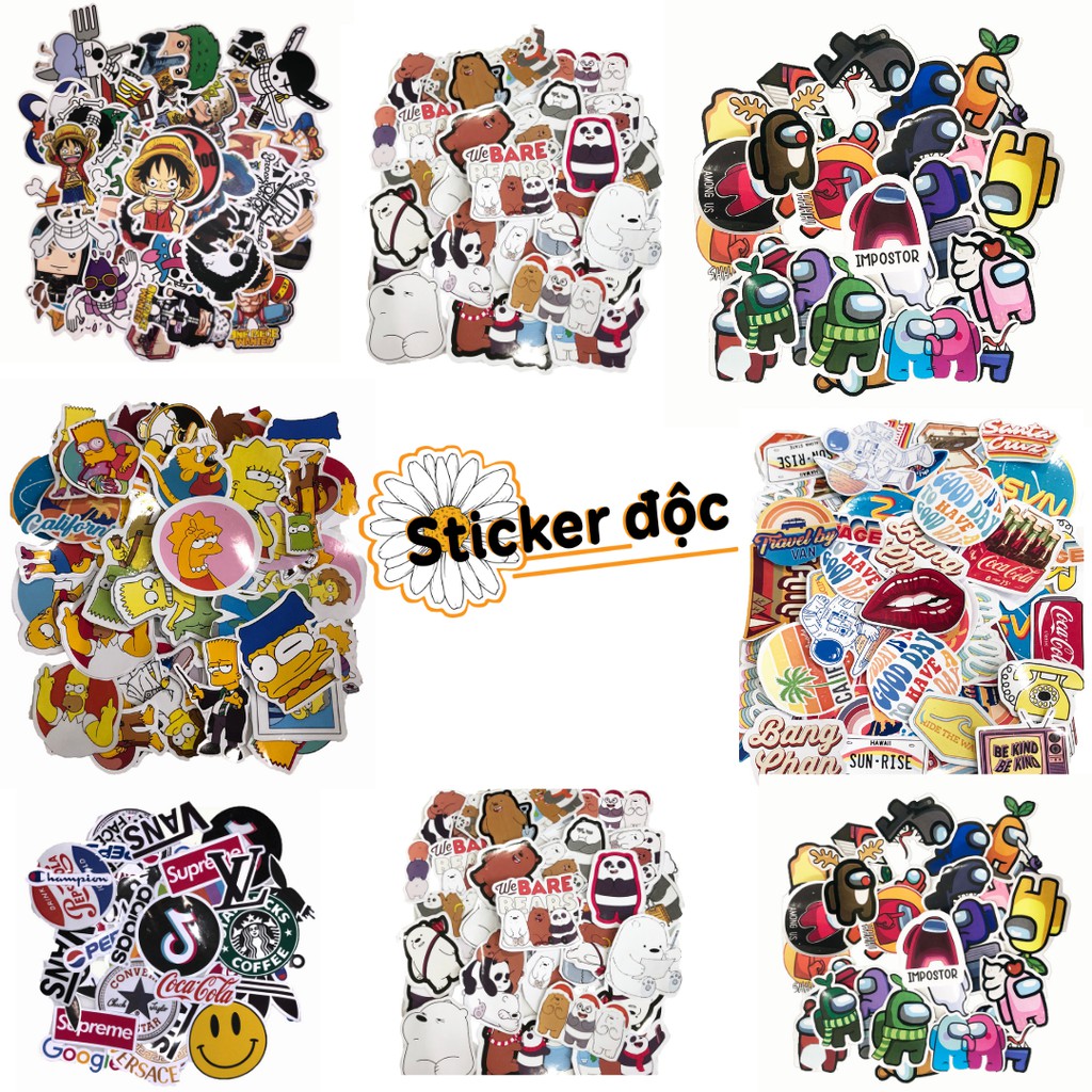 STICKER CHỐNG NƯỚC CAO CẤP 7 MẪU - Among us, retro, we are bear, The simsons, sticker giày, sticker retro