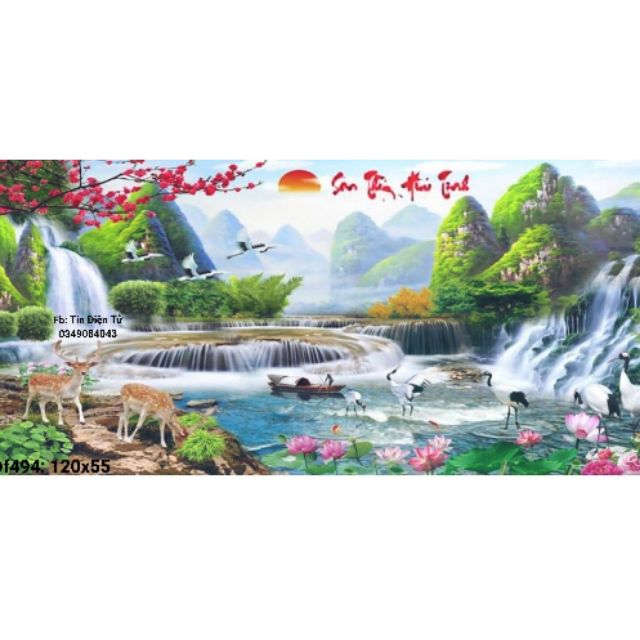 TRANH ĐÍNH ĐÁ phong cảnh  Lưu thủy sinh tài 120 x 5