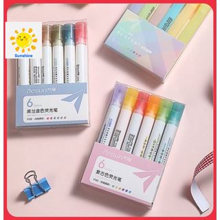 Bút đánh dấu Resun bút highlight set 6 màu bút dạ quang độc đáo