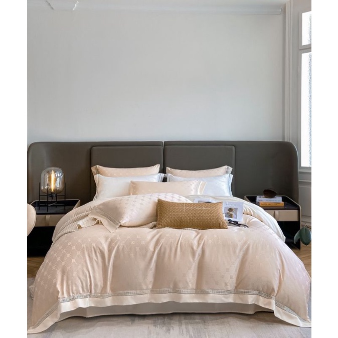 Bộ chăn ga gối Lụa Jacquard Thương Hiệu Phối Ren Cao Cấp