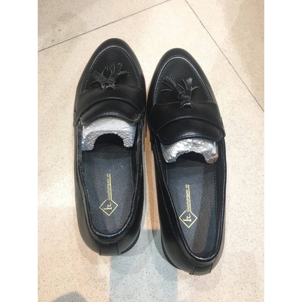 Giày Penny Loafer Black,White - Da Bò Đế Phíp Gỗ sang Trọng