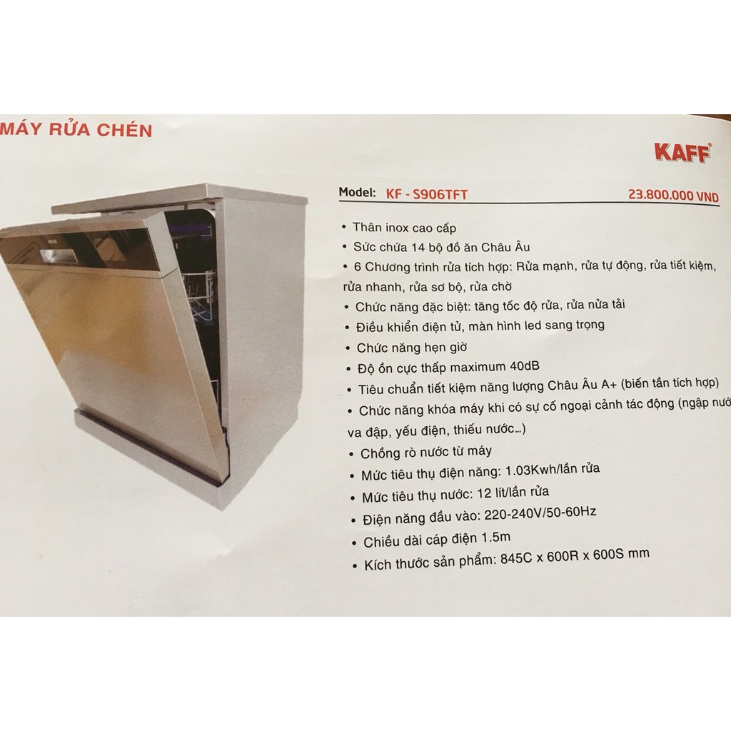 Máy rửa chén bát KAFF KF-S906TFT (Made in Germany)