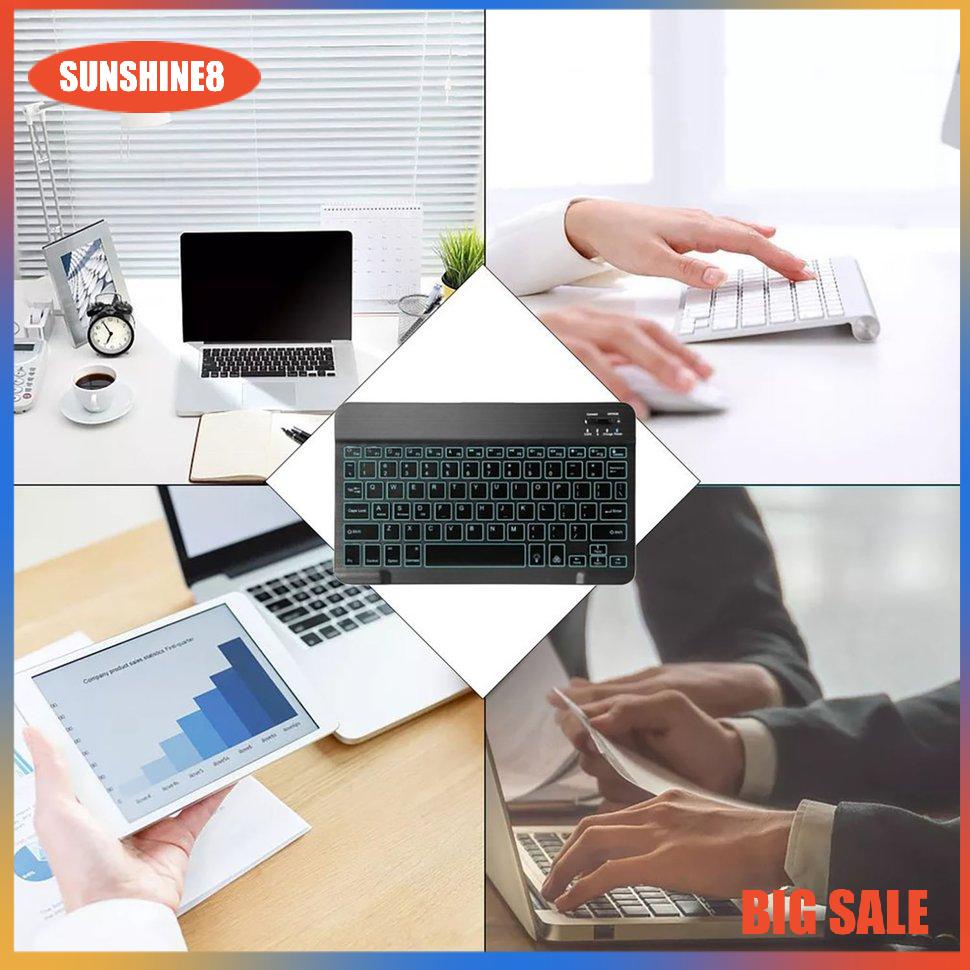 【SUN】Bàn phím không dây Ultra Slim 7 màu LED Backlit Có thể sạc lại Bàn phím 7 inch