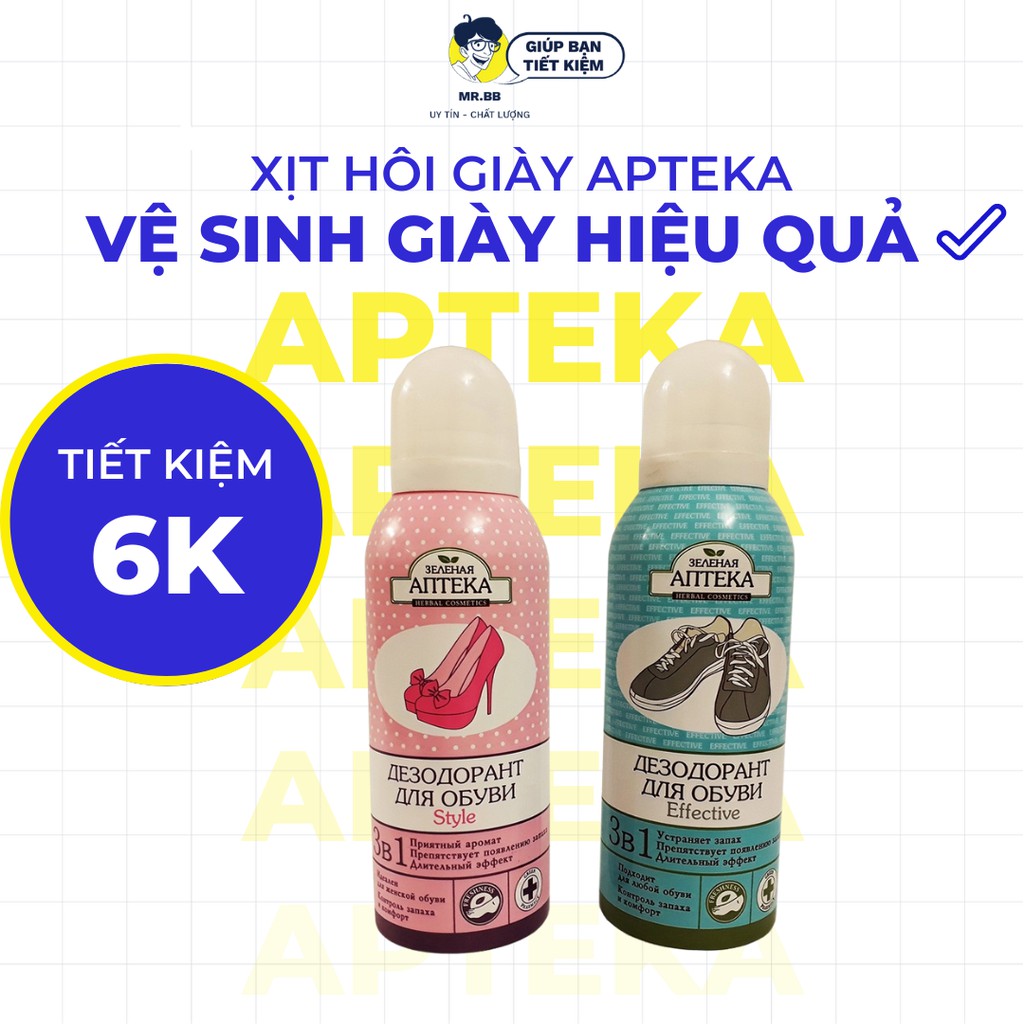 Xịt khử mùi hôi giày, mùi hôi chân Apteka Nga giúp khô thoáng hương thơm mát 150ml Mr.BB