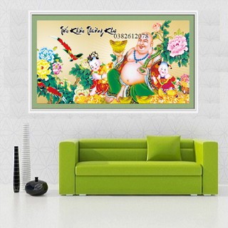 TRANH THÊU CHỮ THẬP PHẬT DI LẶC TIỂU KHẨU TRƯỜNG KHAI TRANH CHƯA THÊU LV3273