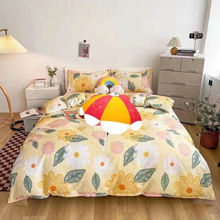 Bộ Drap & Chăn Phao Cotton Poly Hoa Hướng Dương Vàng