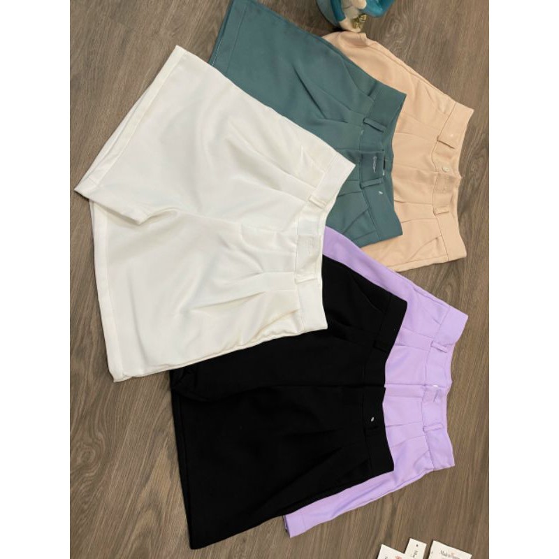 [AN MỘC] Quần short đùi lưng cao phối 2 ly cạp cho nữ
