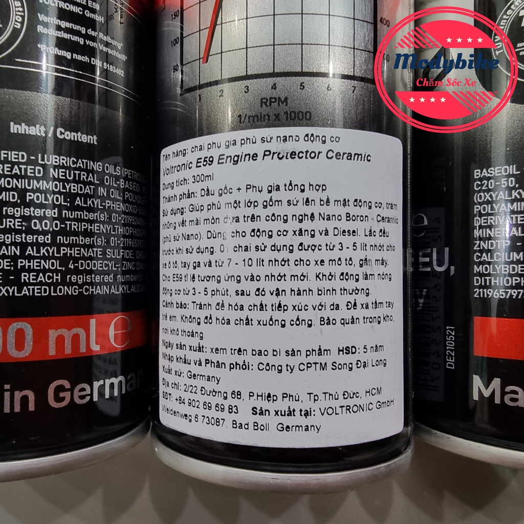 Phụ gia nhớt Voltronic E59 - Phủ Ceramic bảo vệ động cơ 300ml