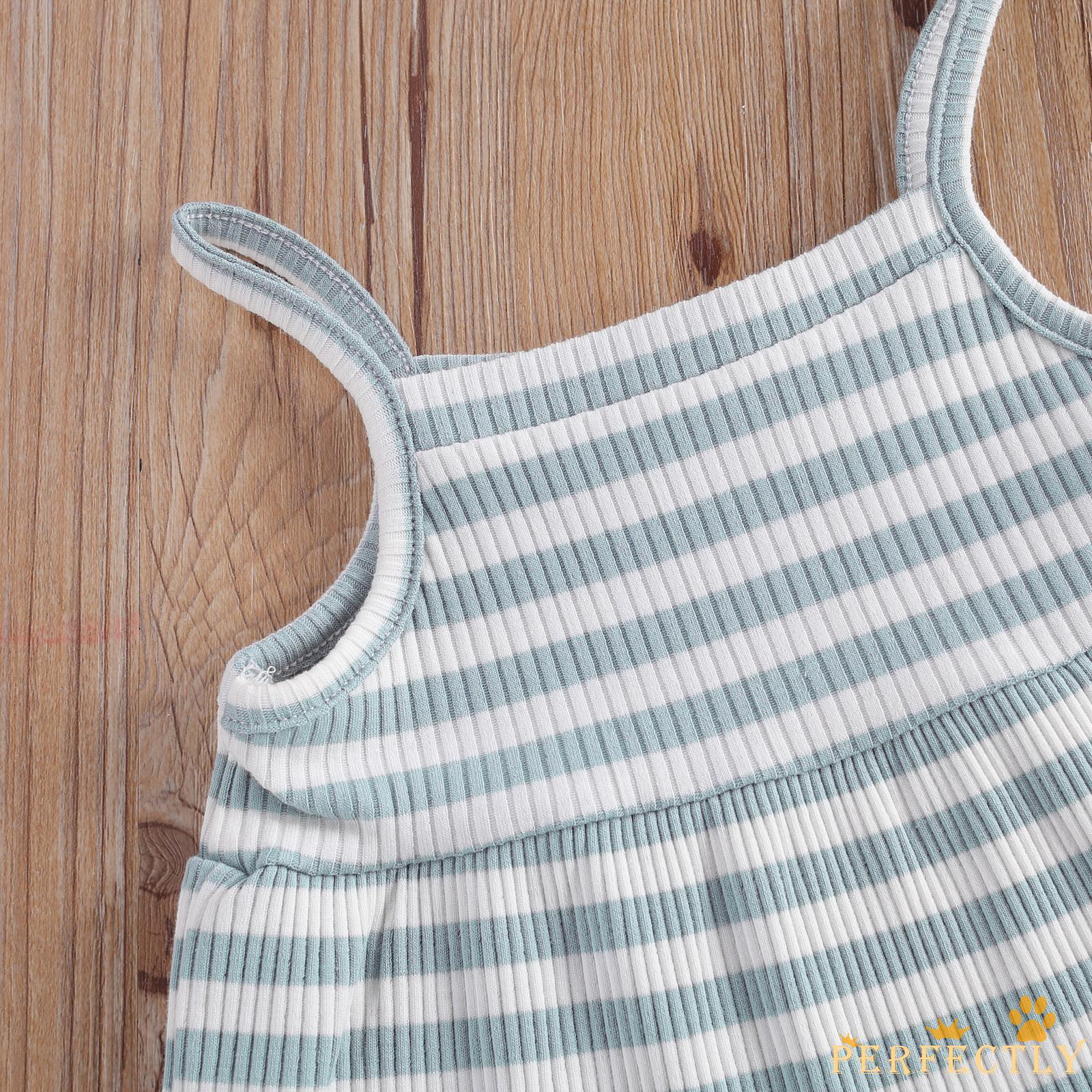 Set 2 món áo hai dây + quần kẻ sọc ngang dễ thương cho bé gái 0 - 24 tháng