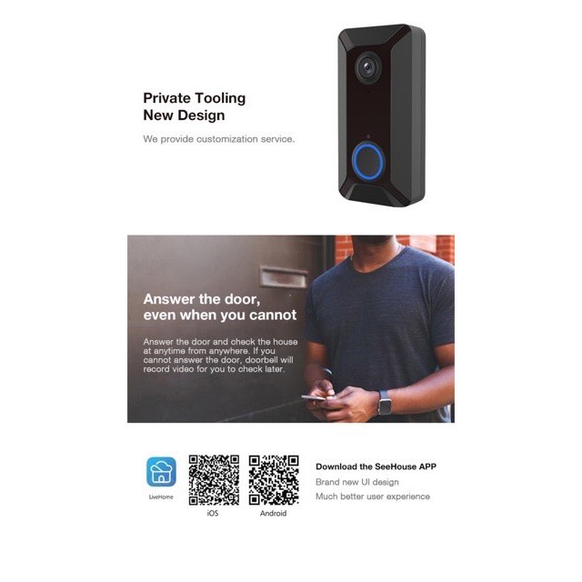 V6 Wifi Chuông cửa không dây thông minh 720p Video Camera lưu trữ đám mây chuông cửa Cam Chống Nư