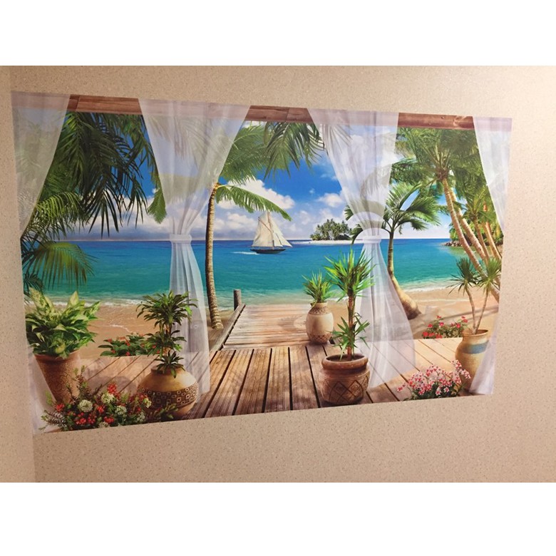 Giấy Dán Tường 3D Hình Bãi Biển Trang Trí Phòng Khách / Phòng Ngủ