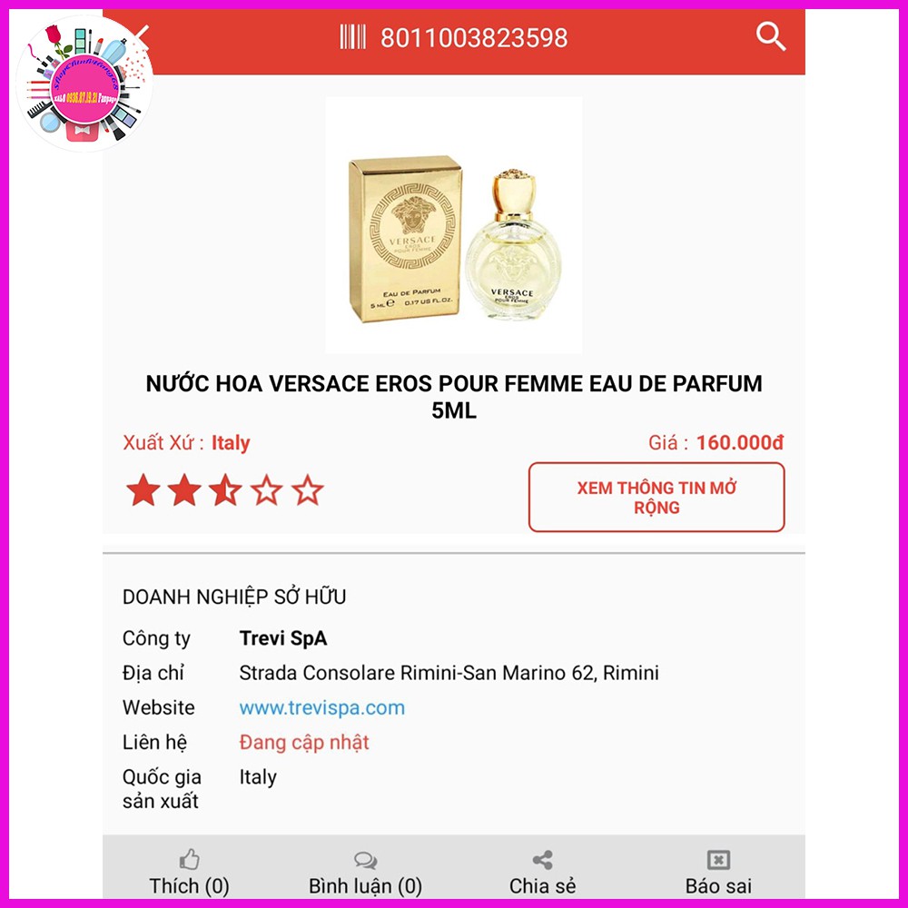 NƯỚC HOA MINI VERSACE EROS POUR FEMME EAU DE PARFUM 5ML