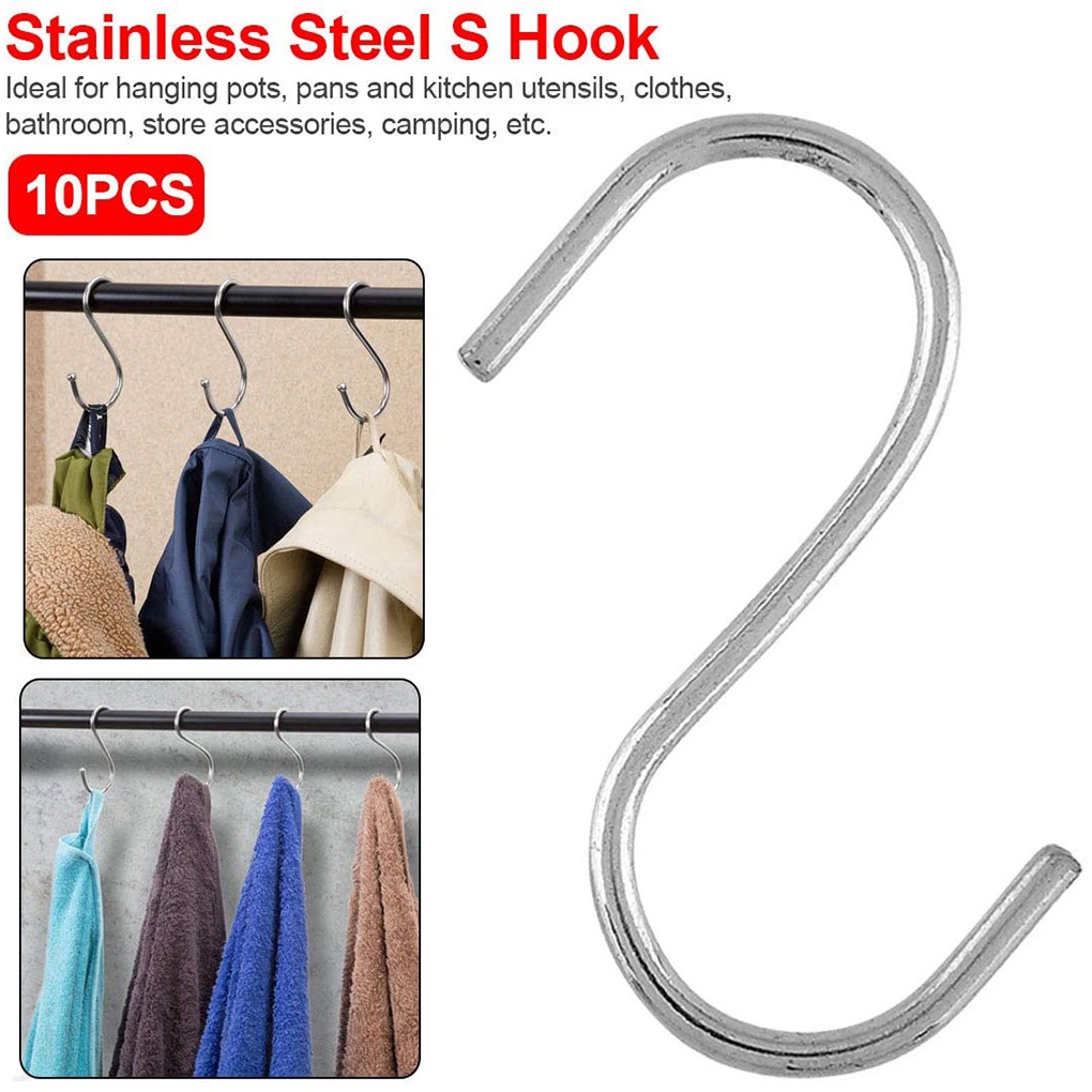 Set 10 Móc Treo Đồ Hình Chữ S Bằng Thép Không Gỉ Tiện Dụng Cho Nhà Bếp