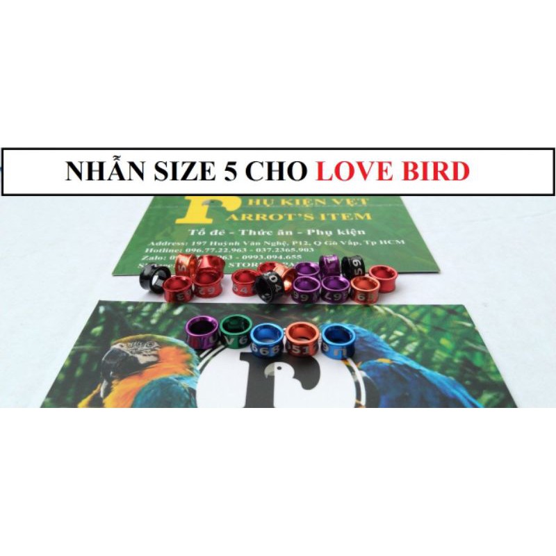 NHẪN CAO CẤP CHO YẾN VÀ CÁC DÒNG VẸT(nhiều màu sắc)