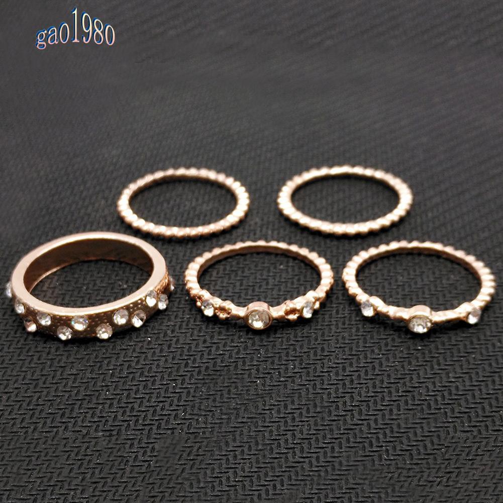 Set 5 Nhẫn Đeo Khớp Ngón Tay Đính Đá Phong Cách Vintage