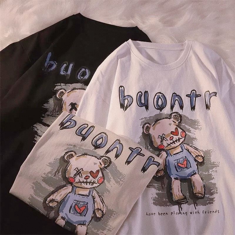 áo phông tay lỡ in thỏ BUONTR unisex cổ tròn from rộng áo đôi nam nữ
