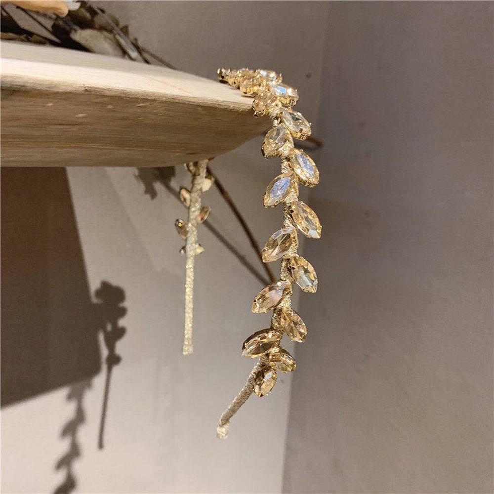 Băng Đô Cài Tóc Hình Lá Ô Liu Đính Kim Cương Pha Lê Thanh Lịch Thời Trang Phổ