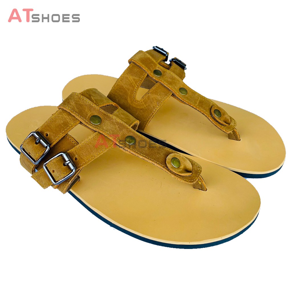 Dép Kẹp Nam Da Bò Dép Xỏ Ngón Cao Cấp Chống Nước Thời Trang Atshoes XNAT11(Đen- Nâu)