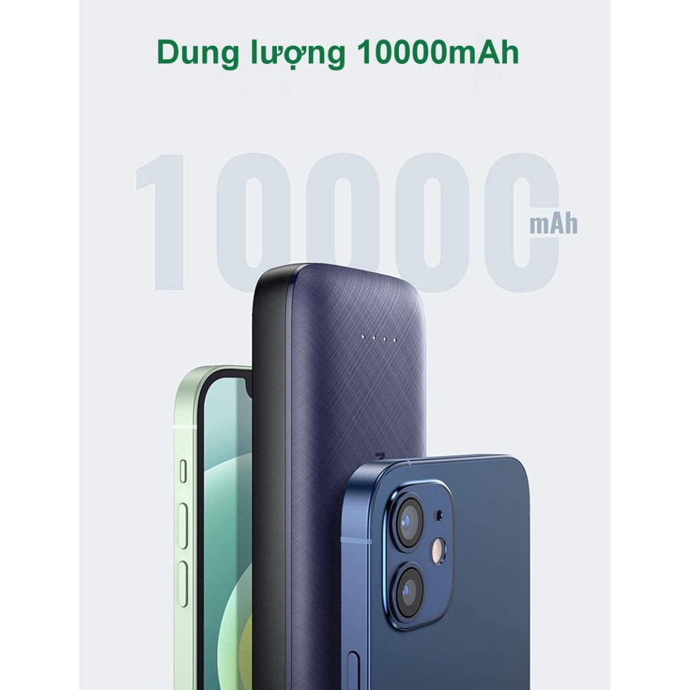 HOT-  Pin sạc dự phòng mini 10000mAh 2 cổng UGREEN 80749 - PD + QC 3.0 18W Sạc nhanh iPhone 12 50% pin