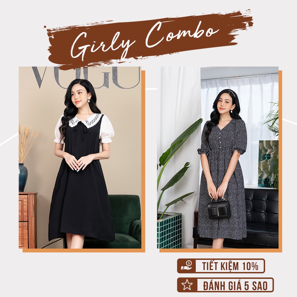 Combo 2 Váy Bầu Thiết Kế Smom MM07/MM04 Chất liệu Lụa nhật và Lụa đũi mềm mát - Girly Combo