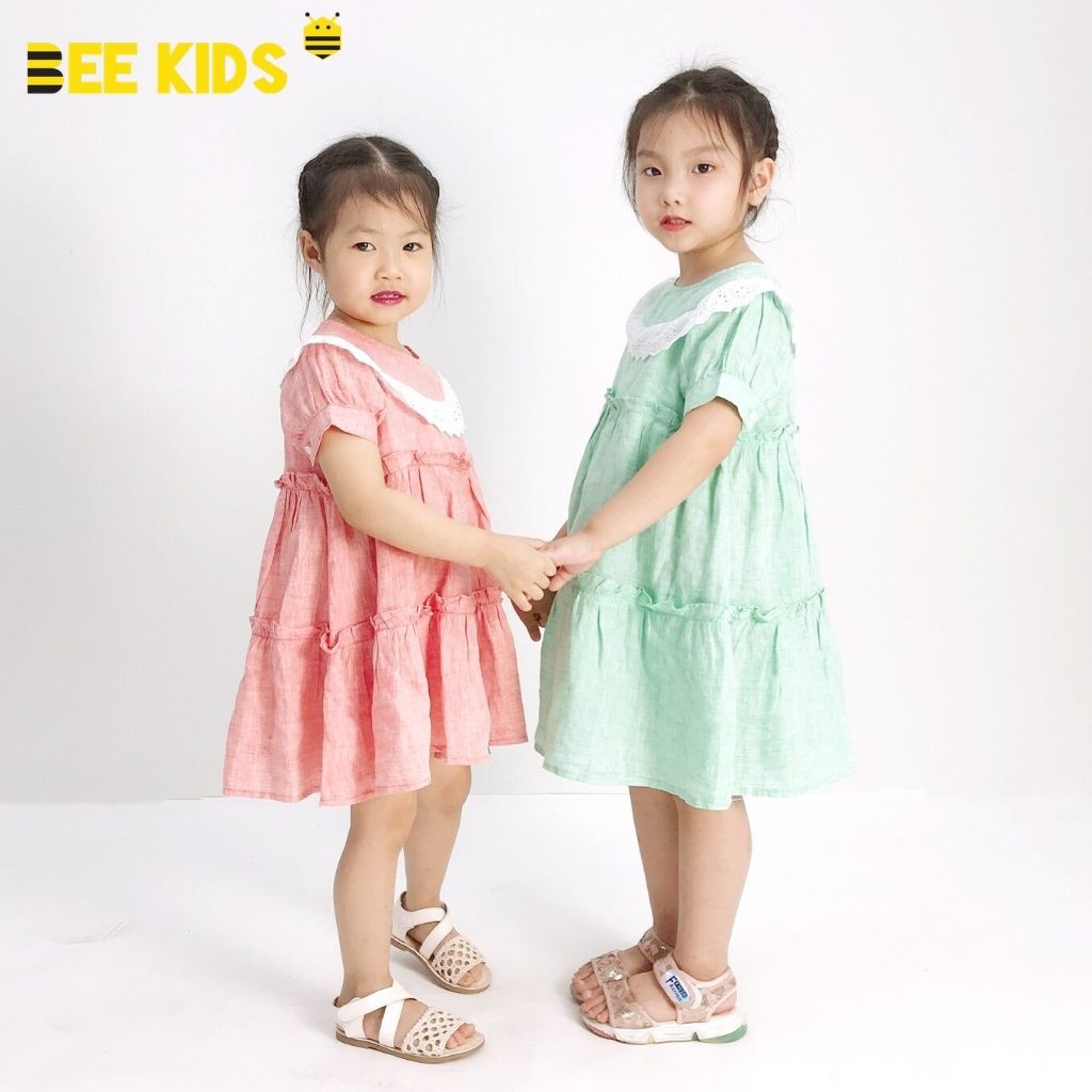 Váy Bé Gái Mùa Hè Dáng Xòe Cổ Bèo, Chất Cotton Thô Mềm Mịn BeeKids (2-10 Tuổi ) 7DC01653LT