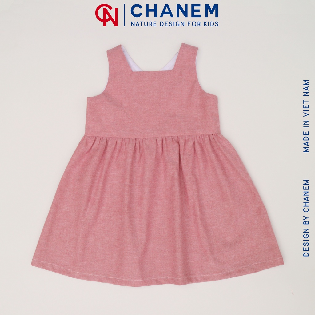 Váy bé gái cổ vuông màu hồng PINKY DRESS CHANEM phối 2 cúc gỗ dừa, chất cotton cao cấp, mềm mại cho bé yêu