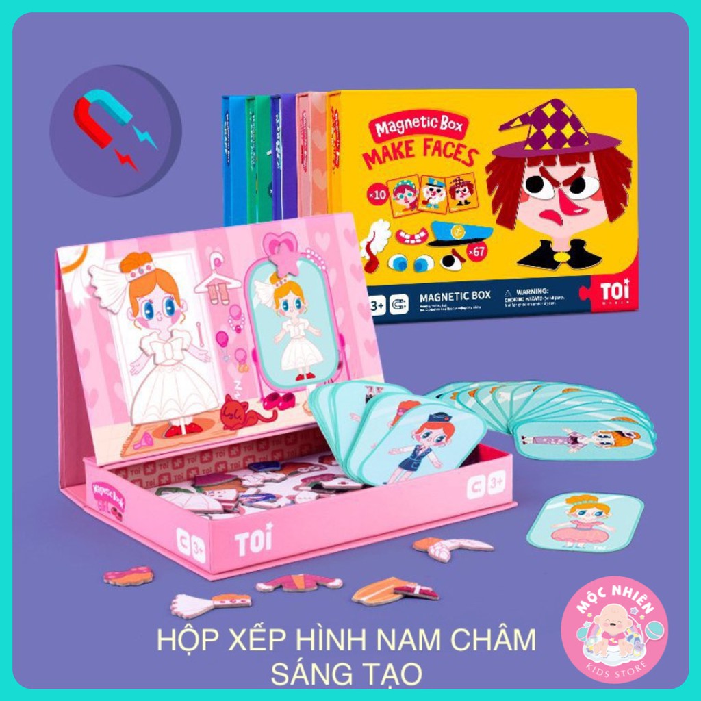 [CHÍNH HÃNG] Hộp xếp hình nam châm kích thích trí sáng tạo cho bé 3 tuổi, nhiều chủ đề, thương hiệu TOI