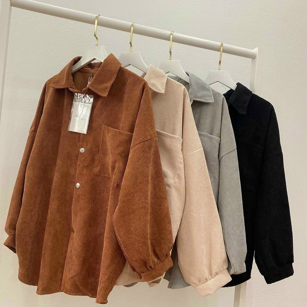 Áo Khoác Kiểu Sơ Mi Nhung Gân Nam Nữ Unisex Chất Dày Dặn Phong Cách Hàn Quốc