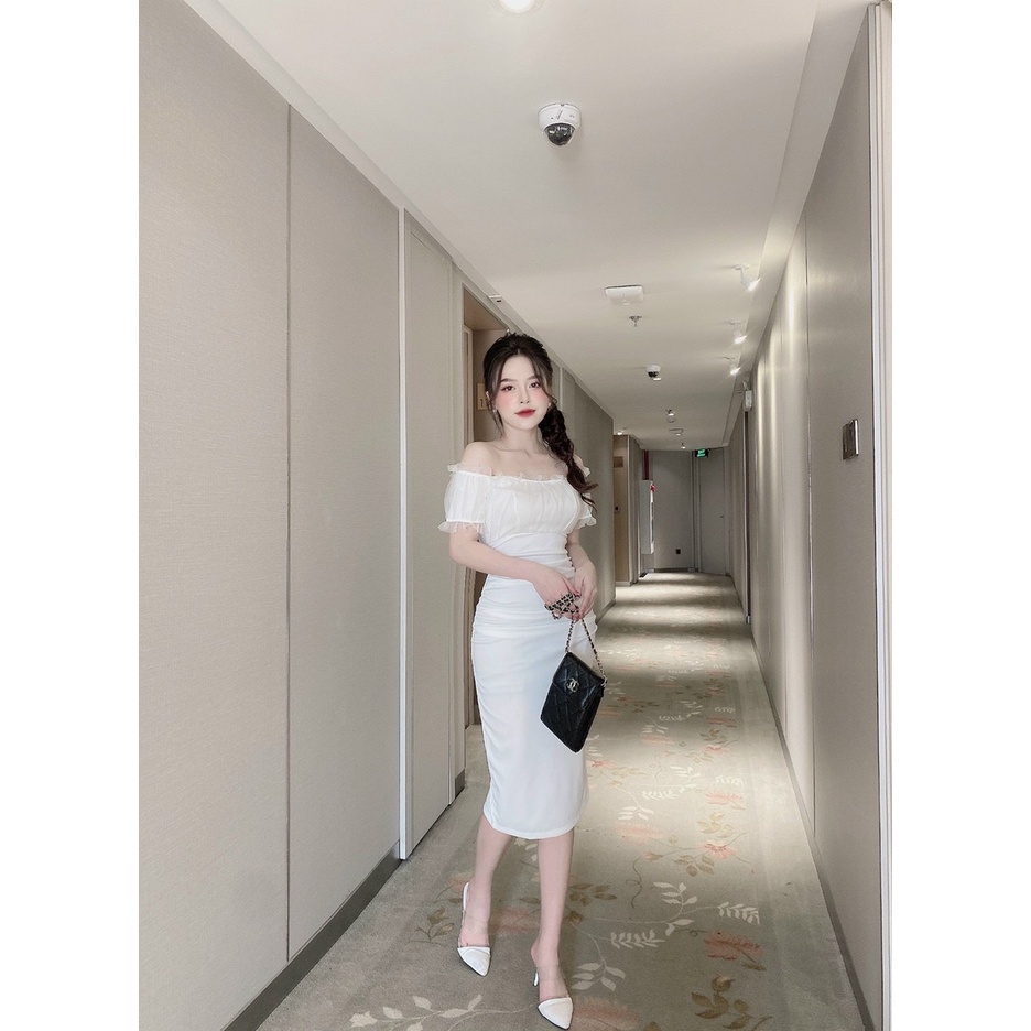 Đầm nữ ôm body cao cấp sang trọng hai dây xếp nơ ngực siêu tôn dáng | BigBuy360 - bigbuy360.vn