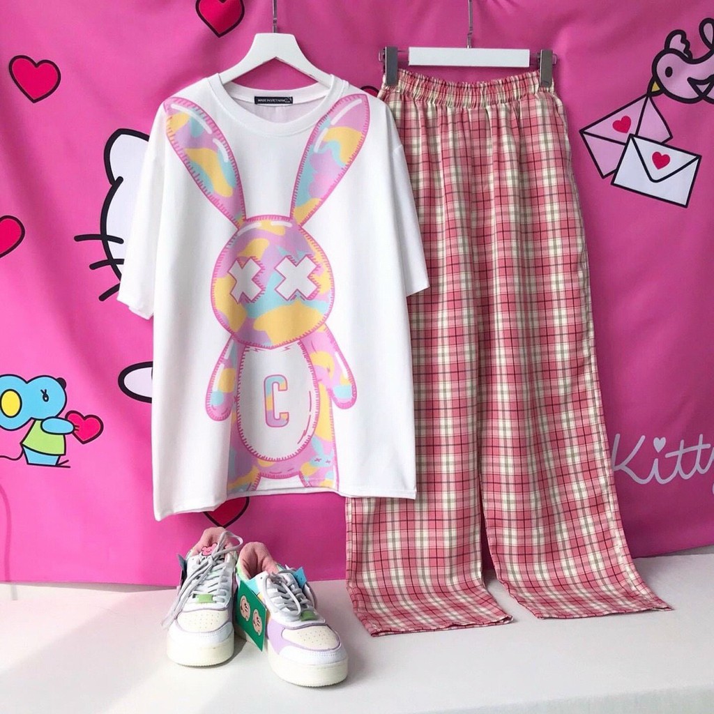 Set Đồ Bộ Nữ Quần Caro Kate Ống Rộng NHIỀU MẪU * Đồ Bộ Hoạt Hình Freesize S.I.Z Fashion | BigBuy360 - bigbuy360.vn