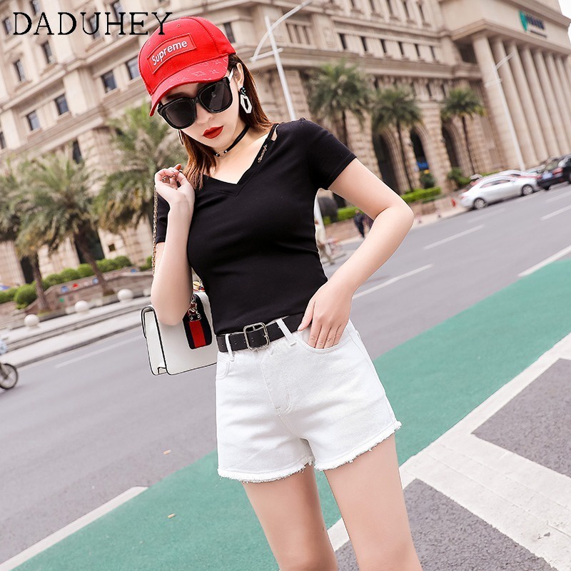 Quần short denim mỏng cạp cao ống rộng nóng bỏng mùa hè 2022