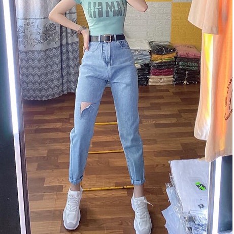 [Size 26-36] Quần Baggy Rách 1 Đùi L To, Form Chuẩn, Lưng Cao Siêu Đẹp, Không Giãn