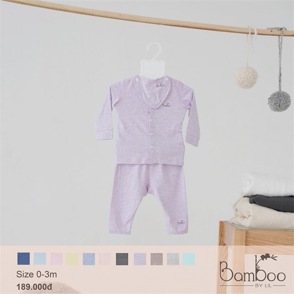 [Bamboo by Lil] Bộ sơ sinh cài giữa Sợi Tre kèm yếm bé trai /bé gái