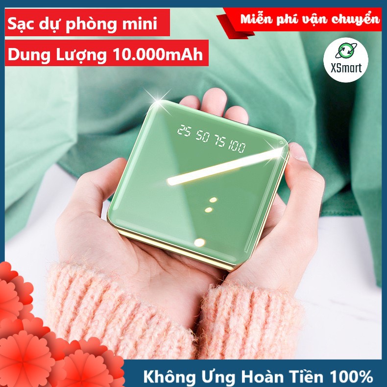 Sạc Dự Phòng Điện Thoại Mini 10000mAh KUNDONG 255S Hiển Thị Dung Lượng Pin, Nhỏ Gọn, Có Đèn Pin, Có Hai Cổng Sạc USB