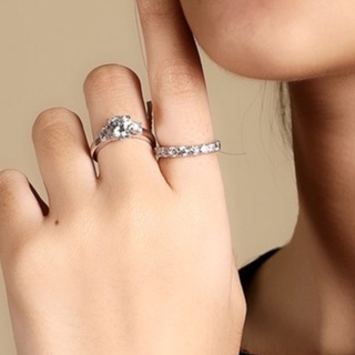 [Gemour]Nhẫn nữ bộ The Promise bạc Ý silver 925 cao cấp mạ Platinum đính đá Cubic Zirconia trắng quà tặng đẹp