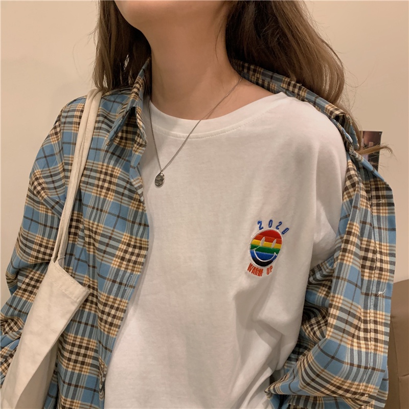 SUXI Áo Sơ Mi Caro Tay Dài Dáng Rộng Trẻ Trung Phong Cách Hàn Quốc Cho Bạn Gái