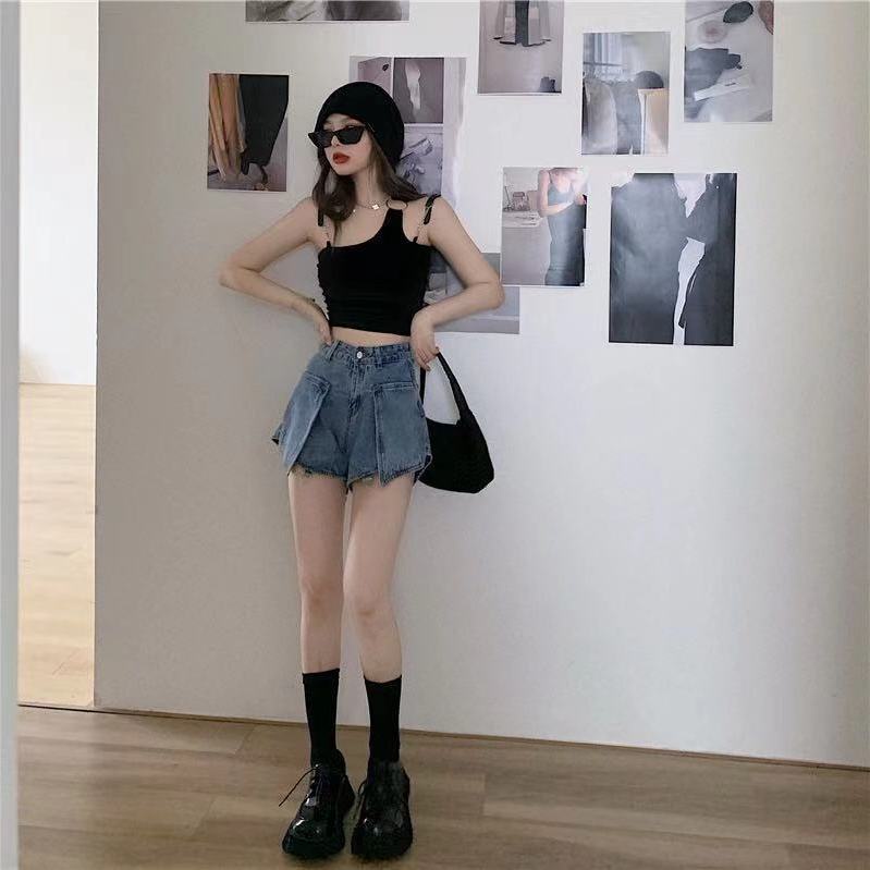 Quần Short Jean Ống Đứng Dáng Ôm Có Thể Tháo Rời Thời Trang Xuân Hè Thiết Kế Mới 2022 Cho Nữ