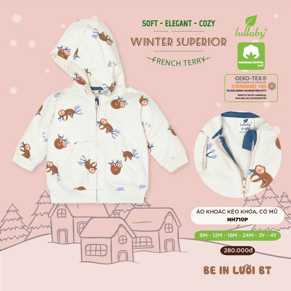 ÁO KHOÁC KÉO KHÓA CÓ MŨ LULLABY NH710P