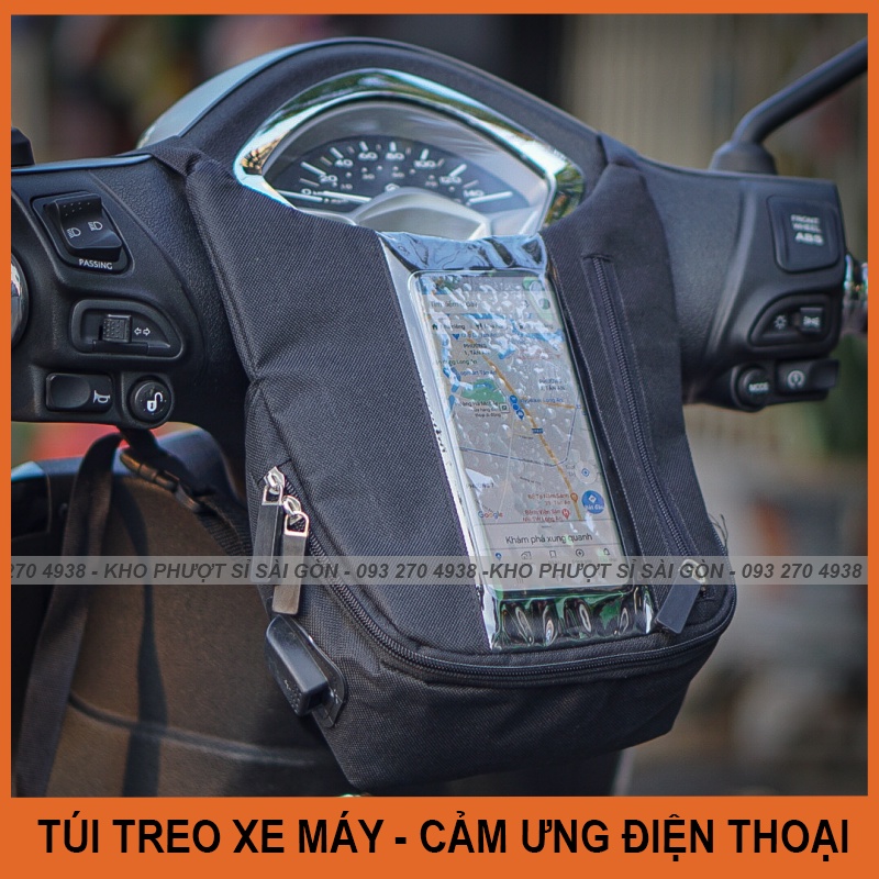 Túi treo đầu xe máy đựng điện thoại cảm ứng được - tặng kèm găng tay xe máy 5.11 - Túi Grab treo đầu xe giá rẻ