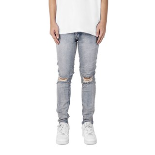 Quần jean nam streetwear cao cấp FNOS NZ19 màu xanh rách gối form slimfit jean thun co giãn