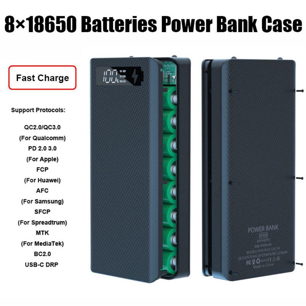 MYRONGVN Pin Sạc Dự Phòng 8 X 18650 Hai Cổng USB Có Đèn LED Giá Đỡ